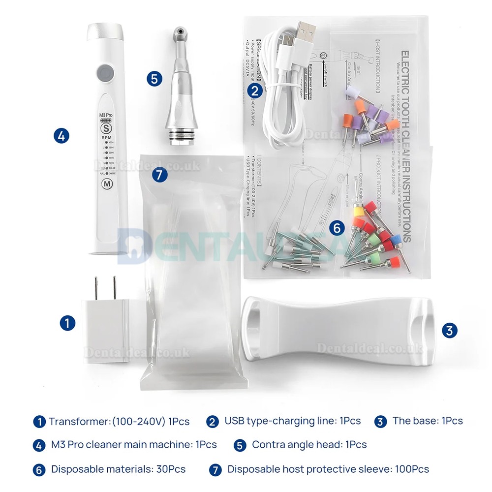 M3Pro Wireless Dental Prophy Handpieces 5 Speed Settings 360°Rotating